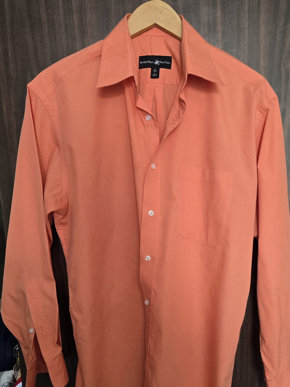Beverly Hills Polo Club Men's Coral-Orange Long Sleeve Dress Shirt